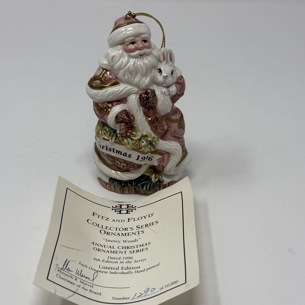 Vintage Fitz & Floyd Snowy Woods Santa Rabbit 1996 Ornament Annual Christmas